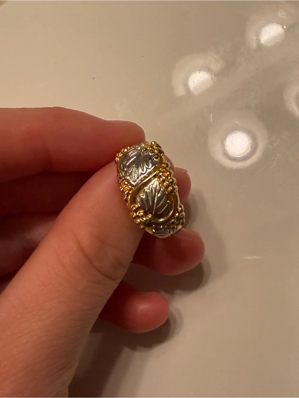 Vintage ESPO Joseph Esposito 14KT GE Two Tone Floral Leaf Statement Ring